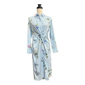 Zara Blue Striped Floral Dress Size XS